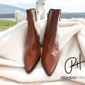 Paolo Chestnut Leather Ankle Booties